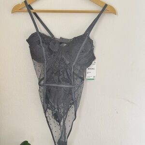 Elegant Gray Lace Bodysuit